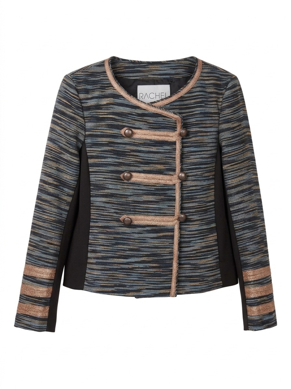 Rachel Roy military blue bronze sparkle scoop neck space dye jacket